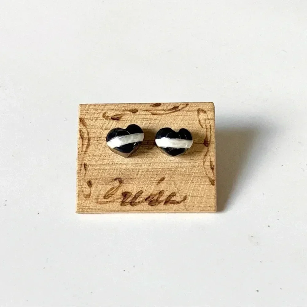 Native American Zuni Artisan Handmade Silver Mother of Pearl Onyx Heart … - Picture 2 of 8